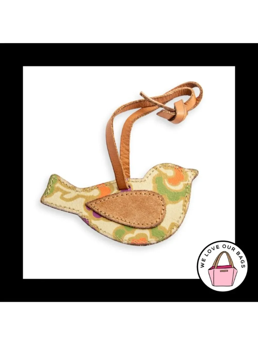 FOSSIL BIRD Brown Suede & Leather Loop Strap Bag Charm Hang Tag Keychain Fob